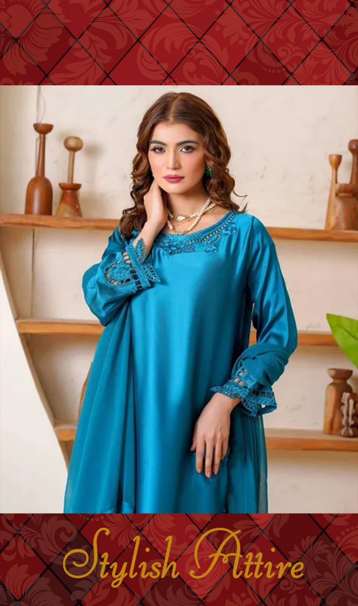 Pakistani Lasercut Silk Stitched 3Pcs with Chiffon Dupatta & Farshi Salwar _ Sea Green